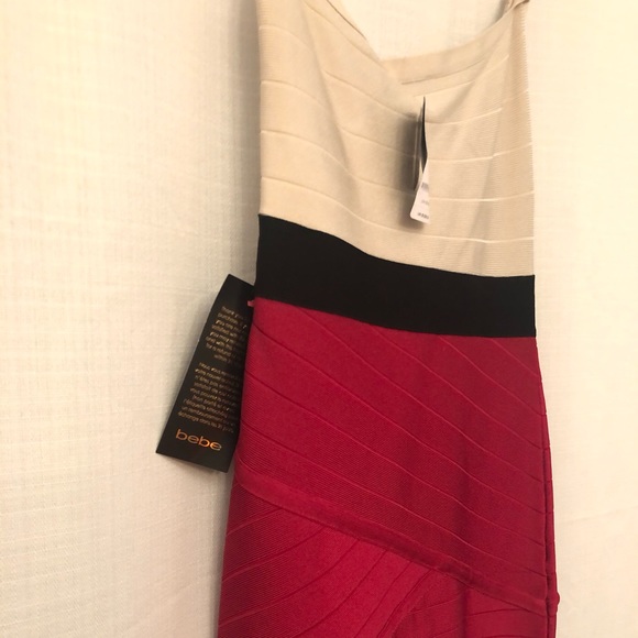 NWT Cream/fuschia Bandage BEBE Dress - Picture 7 of 8
